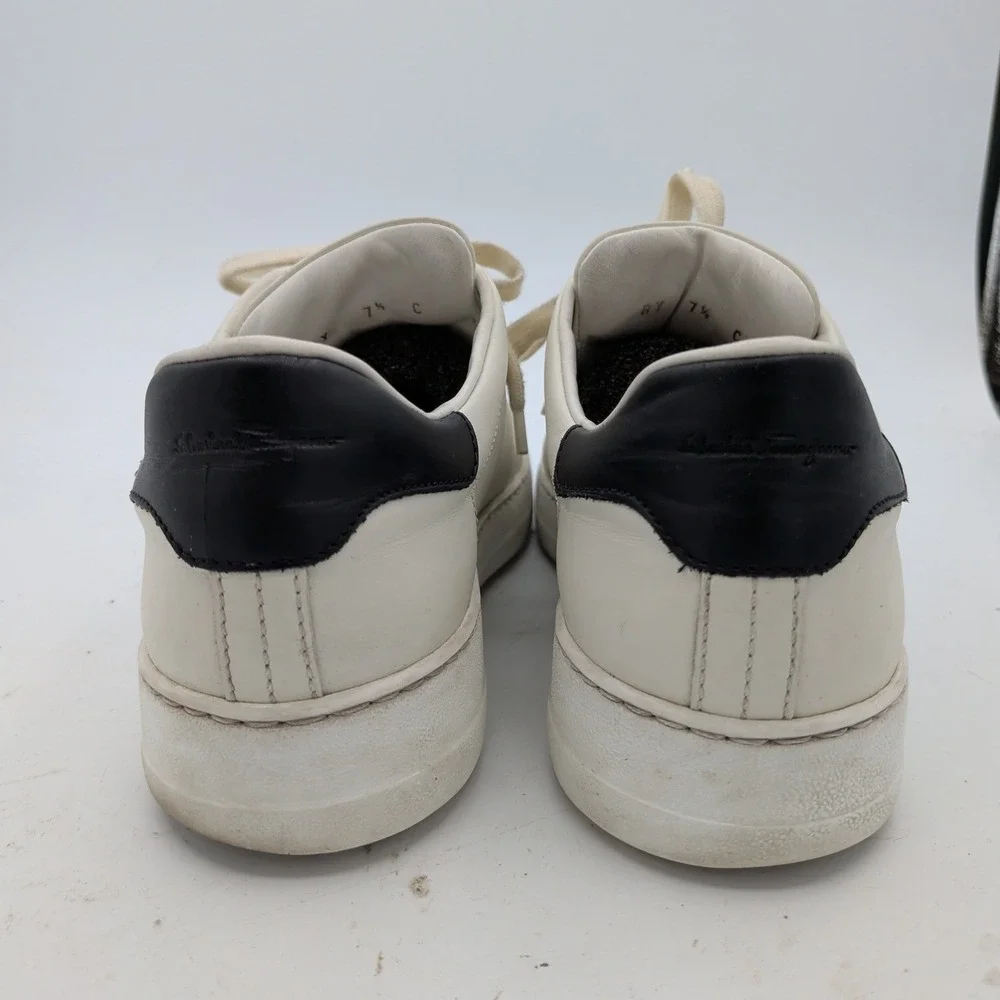 Salvatore Ferragamo Pierre White Leather Sneakers Mens 7.5 C Made in Italy
